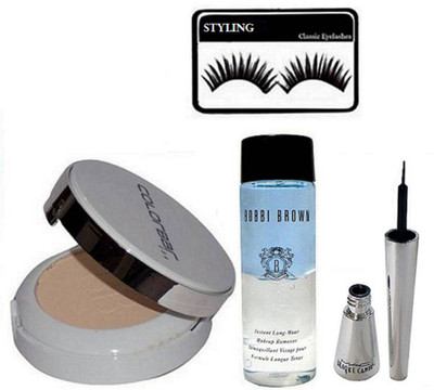 

styling Eyelashes, Brooke Cndy Liquid Eyeliner, Bobbi Brown Instant Long Wear Makeup Remover, Colorbar Compact(Set of 4)