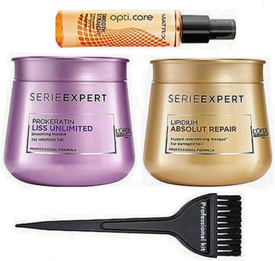 

professional kit Hair Brush , L'oreal Liss Unlimited , Absolut Repair Lipidium Masque & Serum(Set of 4)