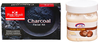 

Pink Root CHARCOAL FACIAL KIT 83GM WITH COCOA BUTTER CREAM 500ML(Set of 2)