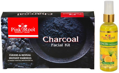 

Pink Root CHARCOAL FACIAL KIT 83GM WITH LEMON FACE WASH 100ML(Set of 2)
