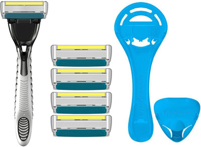 

LetsShave Pace 6 Plus Shaving Kit for Men - (Ultra-sharp six blade Design + Trimmer) Pack of 4 Blades + Handle + FREE (Razor Stand + Razor Cap)(Set of 7)