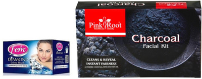 

Pink Root CHARCOAL FACIAL KIT 83GM WITH FEM DIAMOND BLEACH 30GM(Set of 2)