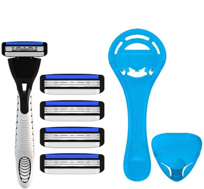 

LetsShave Pace 3 Razor Shaving Kit : Pack of 4 Shaving Blades + Razor Handle + Razor stand + Razor Cap(Set of 7)