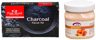 

Pink Root CHARCOAL FACIAL KIT 83GM WITH APRICOT SCRUB 500ML(Set of 2)
