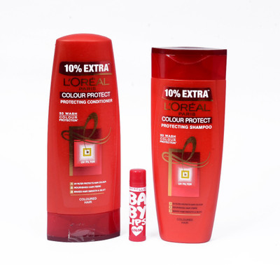 

L'Oreal Shampoo And Conditioner For colored Hair With Baby Lip Balm(Set of 3)