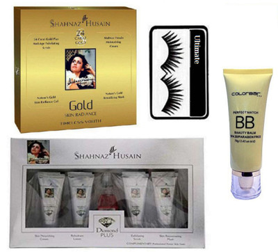 

Ultimate Eyelashes & Shahnaz Husain Gold Skin Radiance & Diamond Plus Facial Kit WIth Colorbar Foundation(Set of 4)