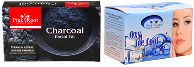 Pink Root CHARCOAL FACIAL KIT 83GM WITH OXY ICE COOL BLEACH 250GM(Set of 2)