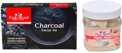 

Pink Root CHARCOAL FACIAL KIT 83GM WITH PERAL MASK 500ML(Set of 2)