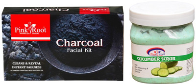 

Pink Root CHARCOAL FACIAL KIT 83GM WITH CUCUMBER SCRUB 500ML(Set of 2)