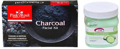 

Pink Root CHARCOAL FACIAL KIT 83GM WITH CUCUMBER CREAM 500ML(Set of 2)