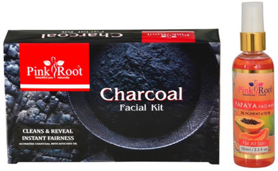 

Pink Root CHARCOAL FACIAL KIT 83GM WITH PAPAYA FACE WASH 100ML(Set of 2)