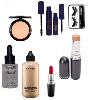 

caroline Eyelashes, Compact, Face and Body Foundation, Lipstick, Primer Oil Skin Base Visage,Padma Liner&Mascara& Stick Concealer Studio Fix Fluid Spf 15(Set of 9)