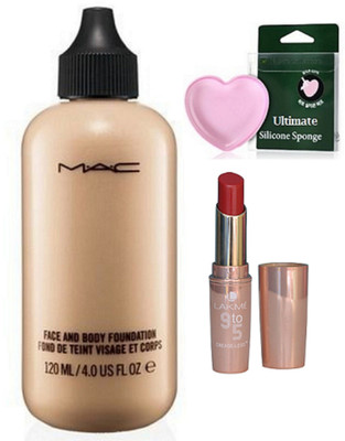 

fancify Silicon Puff With mac face and body foundation & Lakme 9to5 Lipstick(Set of 3)