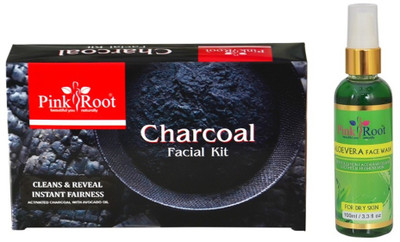 

Pink Root CHARCOAL FACIAL KIT 83GM WITH ALOEVERA FACE WASH 100ML(Set of 2)