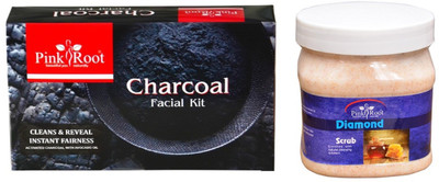 

Pink Root CHARCOAL FACIAL KIT 83GM WITH DIAMOND SCRUB 500ML(Set of 2)
