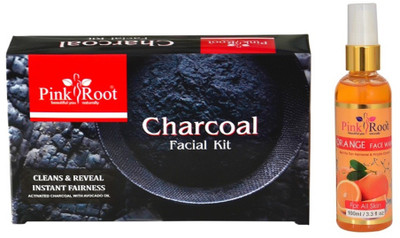 Pink Root CHARCOAL FACIAL KIT 83GM WITH ORANGE FACE WASH 100ML(Set of 2)