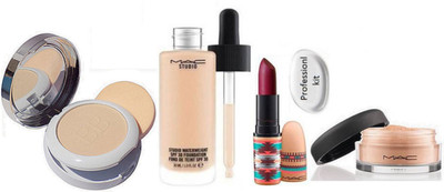 

professional kit silicon puff & Studio Water weight Foundation,Loose Powder, Color Bar compact , Matte Finish Lipstick(Set of 5)