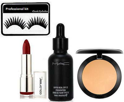 

professional kit Eyelashes , Hyper Real Foundation , Studio Fix Compact & Lipstick(Set of 4)