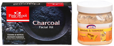 

Pink Root CHARCOAL FACIAL KIT 83GM WITH SANDAL TURMERIC MASK 500ML(Set of 2)