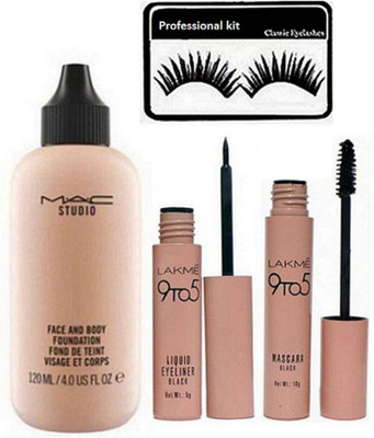 

Professional kit Eyelashes , face & Body Foundation, 9 to 5 Eyeliner,Mascara(Set of 4)