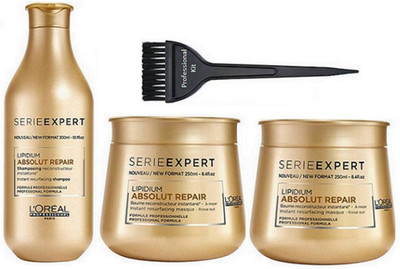 

professional kit hair Brush & L'oreal Professional Paris Serieexpert Lipidium Absolut Repair Shampoo & Masque(Pack OF 2) (Set of 4)(Set of 4)