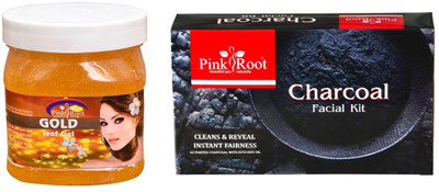 

Pink Root CHARCOAL FACIAL KIT 83GM WITH GOLD LEAF GEL 500ML(Set of 2)