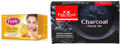 

Pink Root CHARCOAL FACIAL KIT 83GM WITH FEM DE-TAN BLEACH 30GM(Set of 2)