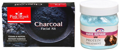 

Pink Root CHARCOAL FACIAL KIT 83GM WITH HAIR SPA CREAM 500ML(Set of 2)