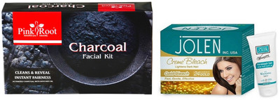 

Pink Root CHARCOAL FACIAL KIT 83GM WITH JOLEN GOLD BLEACH 28GM(Set of 2)