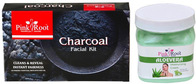 

Pink Root CHARCOAL FACIAL KIT 83GM WITH ALOEVERA CREAM 500ML(Set of 2)