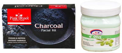 

Pink Root CHARCOAL FACIAL KIT 83GM WITH D OLIVE CREAM 500ML(Set of 2)
