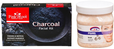 Pink Root CHARCOAL FACIAL KIT 83GM WITH PERAL SCRUB 500ML(Set of 2)