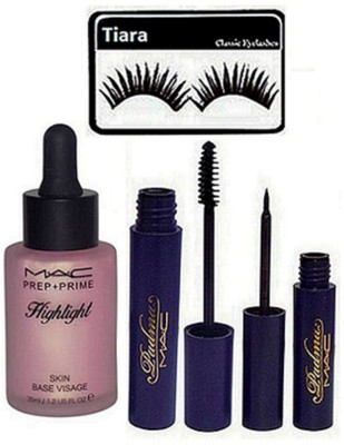 

tiara Eyelashes&Mac Prep+Prime Highlighter, Padma Eyeliner And Mascara(Set of 4)