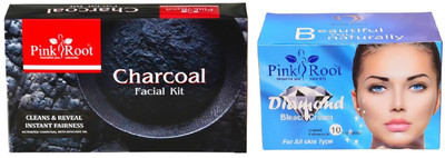 

Pink Root CHARCOAL FACIAL KIT 83GM WITH DIAMOND BLEACH 250GM(Set of 2)