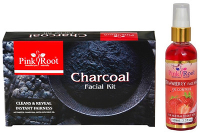 

Pink Root CHARCOAL FACIAL KIT 83GM WITH STRAWBERRY FACE WASH 100ML(Set of 2)
