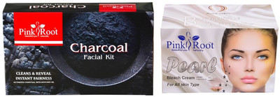 Pink Root CHARCOAL FACIAL KIT 83GM WITH PEARL BLEACH 250GM(Set of 2)