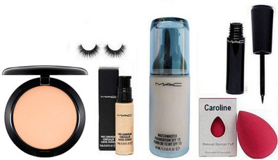 

caroline Sponge Puff, Matchmaster SPF 15 Make-Up Foundation, Waterproof Eyeliner, Pro long wear concealer, eyelashes with compact(Set of 6)