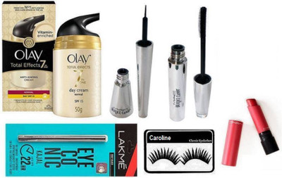 

caroline Eyelashes, Total Effects 7-in-1 Anti Aging Day Skin Cream, Liptensity Lipstick, Brooke Candy Liner,Mascara(Set of 6)
