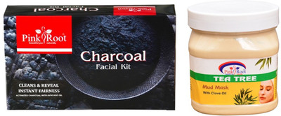 

Pink Root CHARCOAL FACIAL KIT 83GM WITH TEA TREE MASK 500ML(Set of 2)