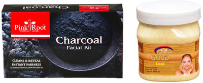 

Pink Root CHARCOAL FACIAL KIT 83GM WITH GOLD SCRUB 500ML(Set of 2)