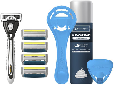 

Dorco LetsShave Pace 6 Plus Shaving Razor + Pack of 4 blades+ 200 gm Shave Foam + razor stand + Razor Cap(Set of 5)