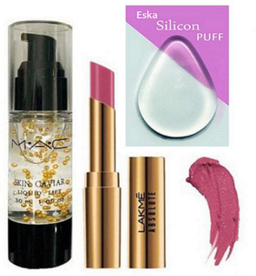 

eska Silicon Puff , Mac Skin Caviar Liquid Left Primer & Lakme Absolute Soft Berry Lipstick(Set of 3)
