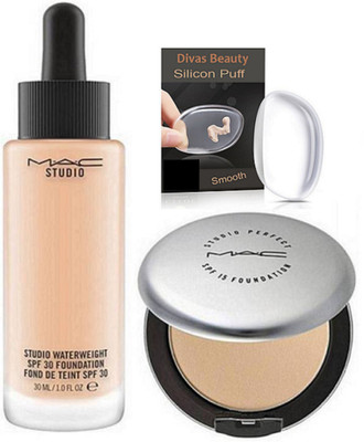 

divas beauty Silicon Puff With Studio Waterweight SPF 30 Foundation, Studio Perfect Compact(Set of 3)