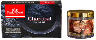 

Pink Root CHARCOAL FACIAL KIT 83GM WITH SHEA BUTTER CREAM 100GM(Set of 2)