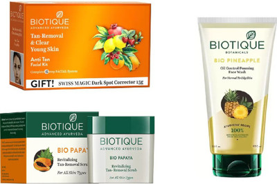 

BIOTIQUE BIO Bio New Anti Tan Facial Kit, Bio Papaya Revitalizing Tan Removal Scrub, Bio Pineapple Face Wash(Set of 3)