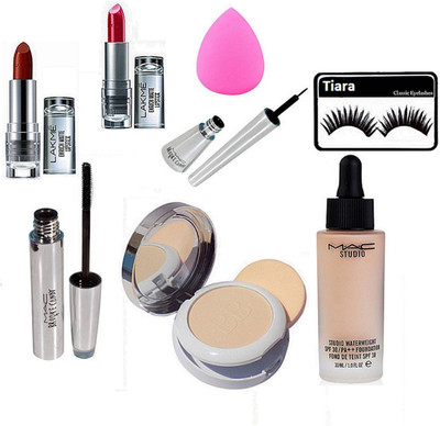 

tiara Eyelashes,Sponge Puff,Color Bar Compact , Brook Candy Eyeliner And Mascara , Studio Waterweight Foundation , Enrich lipstick Pack Of 2(Set of 8)