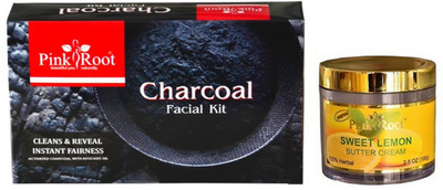 Pink Root CHARCOAL FACIAL KIT 83GM WITH SWEET LEMON CREAM 100GM(Set of 2)