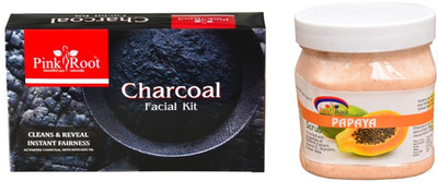 

Pink Root CHARCOAL FACIAL KIT 83GM WITH PAPAYA SCRUB 500ML(Set of 2)