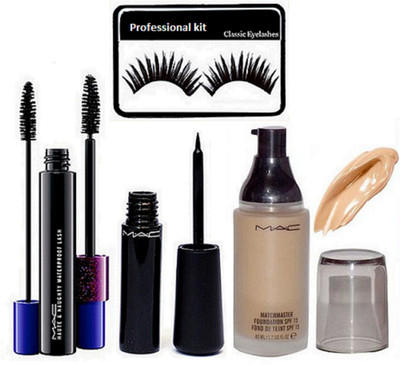 

professional kit Eyelashes , Haute & Naughty Waterproof Mascara , Eyeliner & Match Master Foundation(Set of 4)