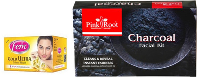

Pink Root CHARCOAL FACIAL KIT 83GM WITH FEM GOLD BLEACH 30GM(Set of 2)